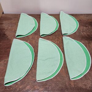 6 Vtg Round Placemats Reversible Gingham Check Green White Plaid Spring Easter